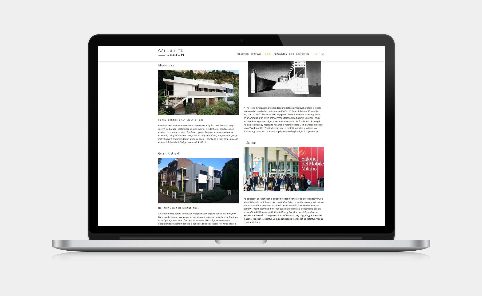 Web design and web development for SCHÜLLER ÉS TÁRSAI design studio about page on desktop