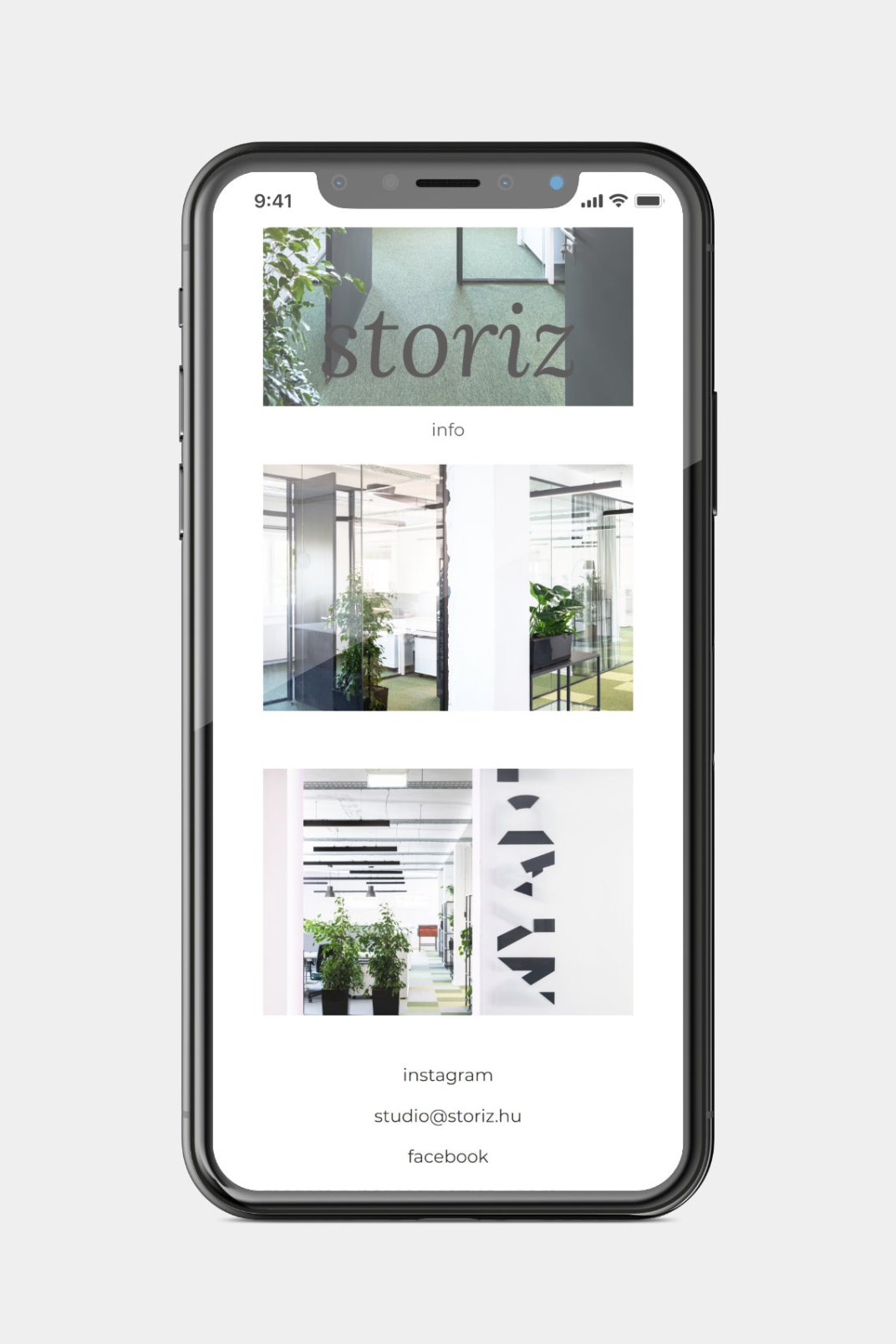 Custom designed website development for studio storiz Project single page on phone