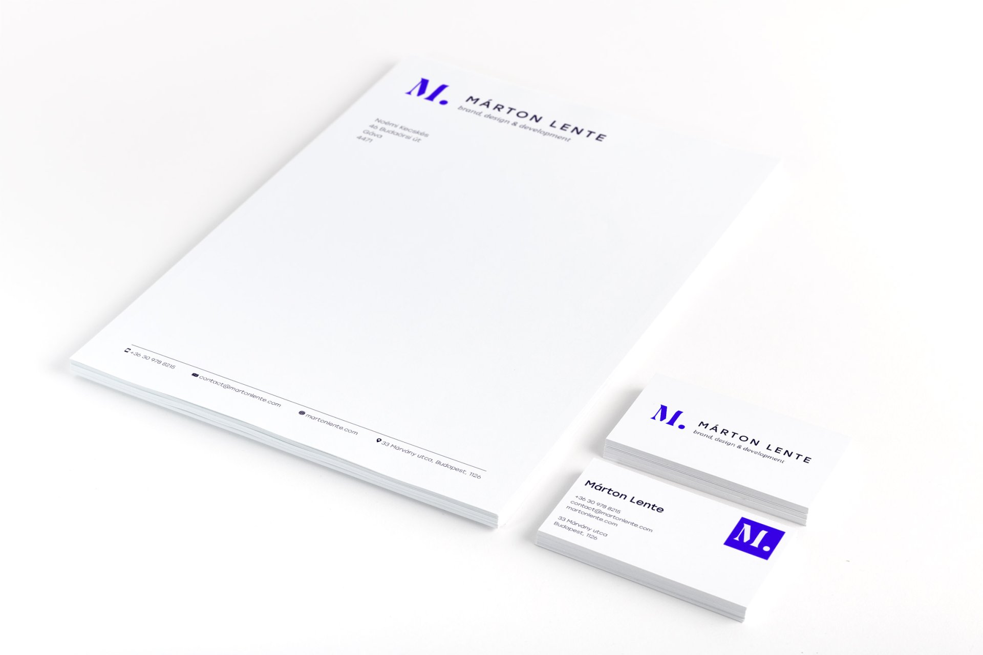 Márton Lente business card and letterhead stationery design