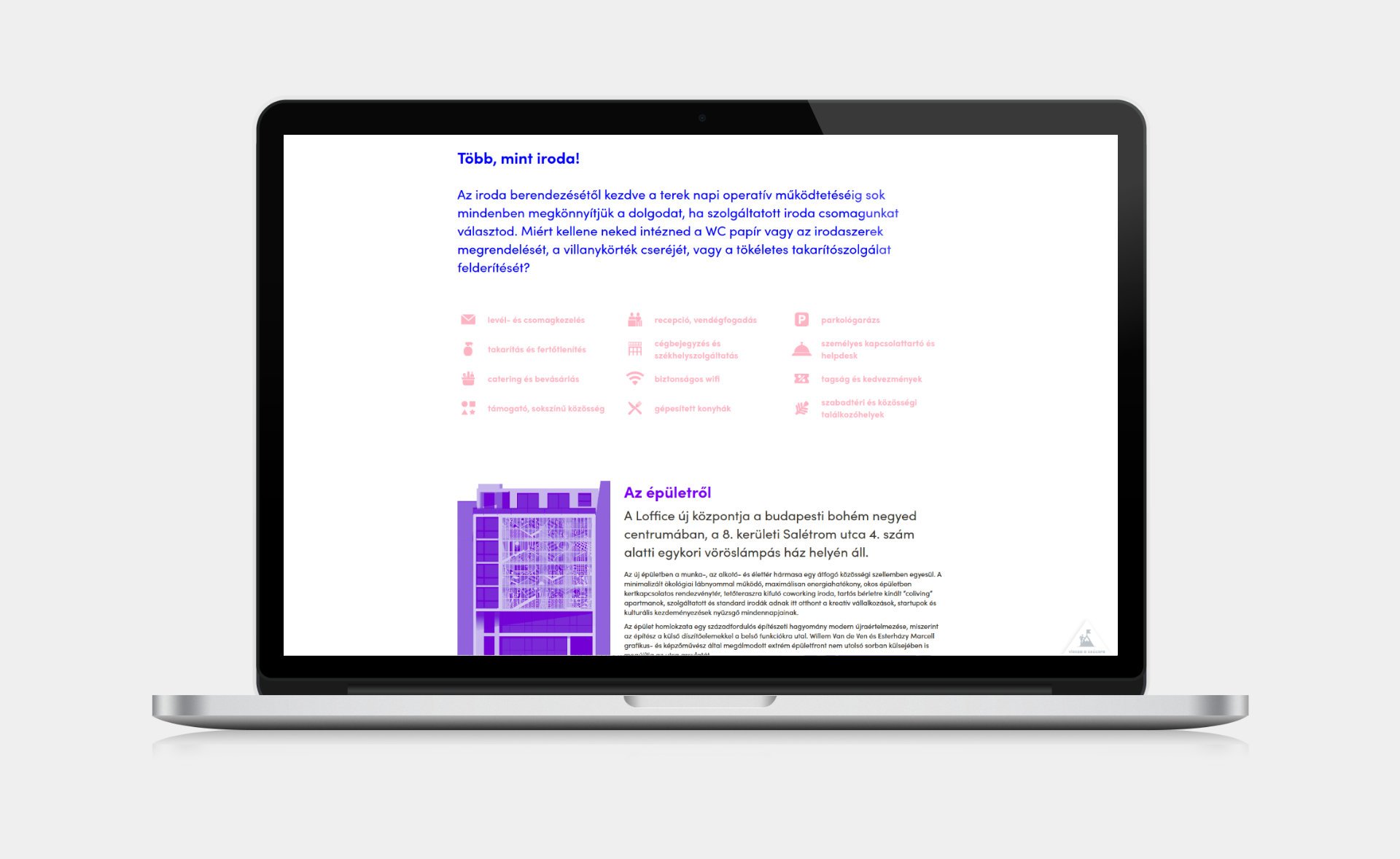 Custom designed webportal development for Loffice Serviced offices page on desktop