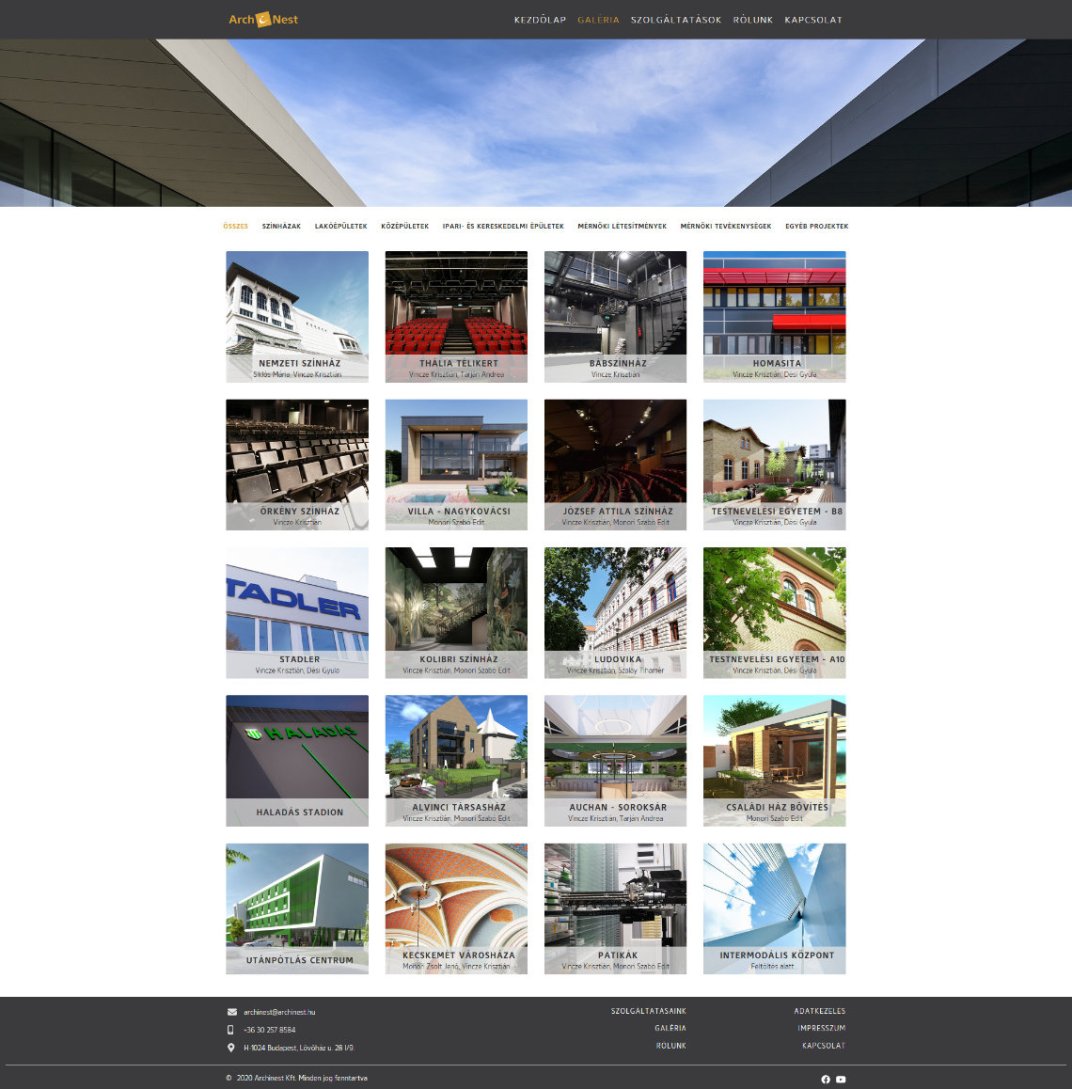 Custom designed website development for ArchiNEST Gallery page screen