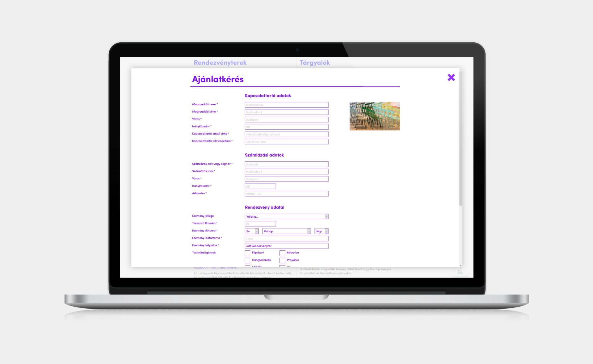 Custom designed webportal development for Loffice Event spaces page on desktop