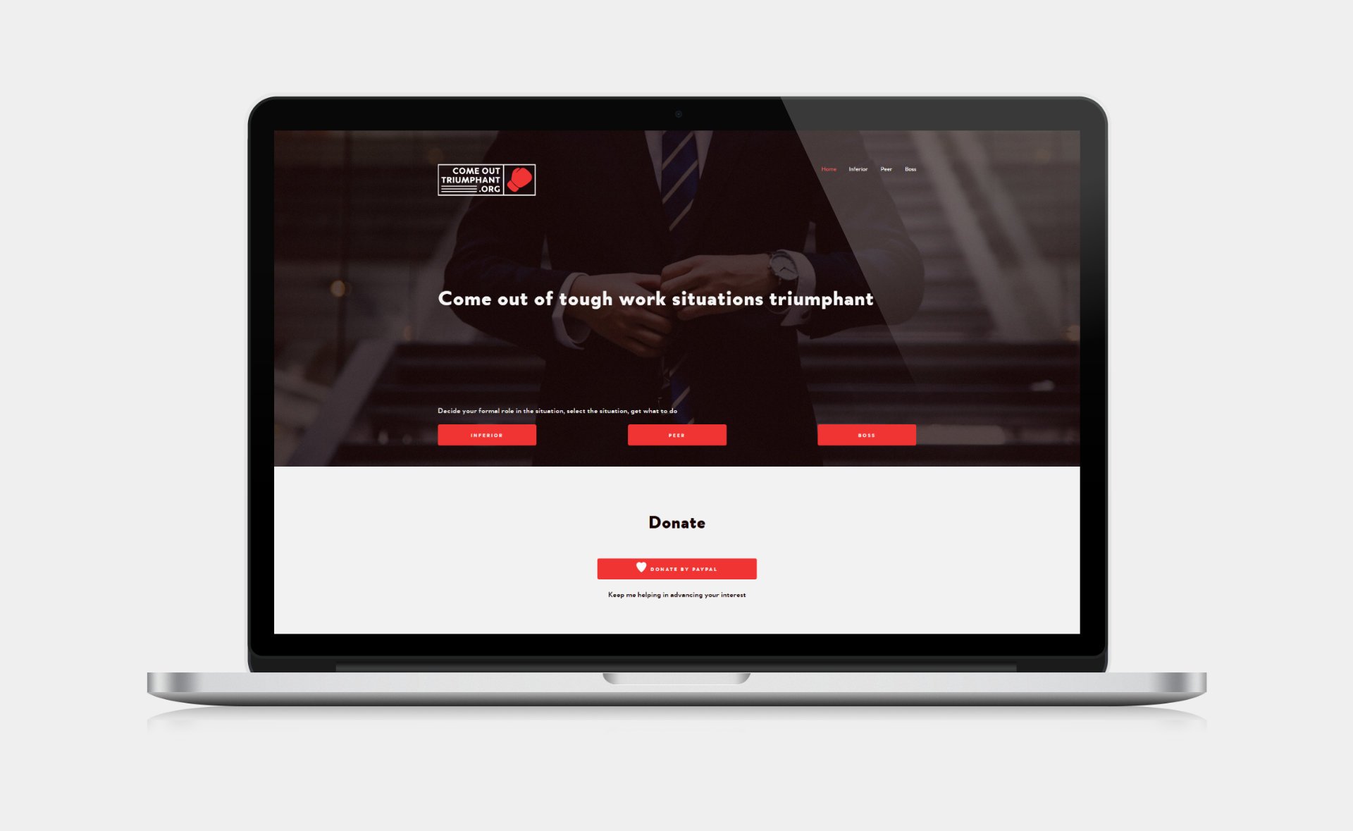 Web design and web development for ComeOutTriumphant.org home page on desktop