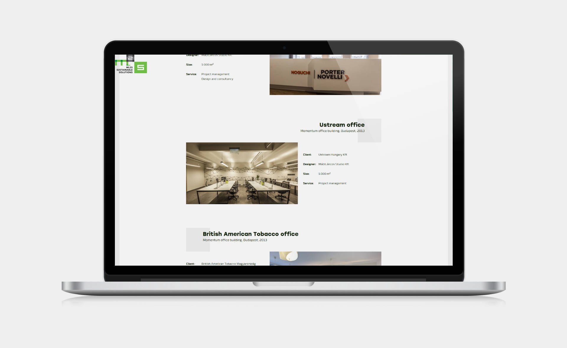 Web design, and web development for ML2S Sustainable Solutions References page on desktop