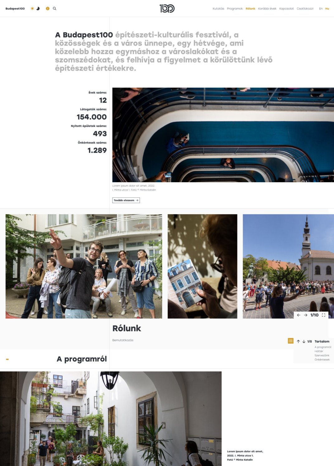 Budapest100 web app UX/UI redesign and development page - About cropped