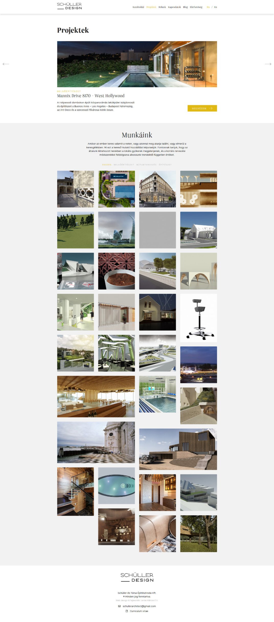 Web design and web development for SCHÜLLER ÉS TÁRSAI design studio projects page screen