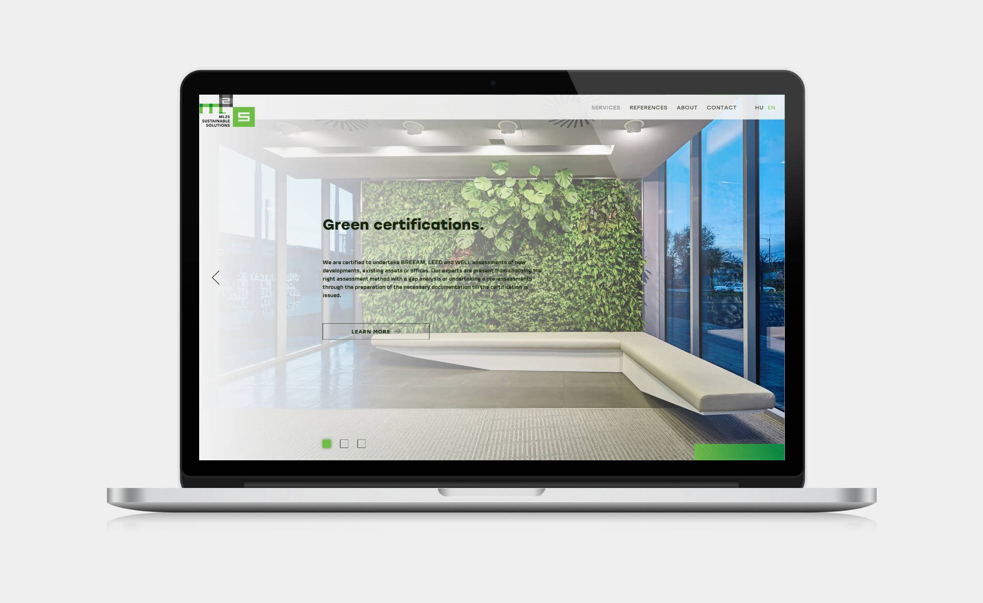 Web design, and web development for ML2S Sustainable Solutions Services page on desktop