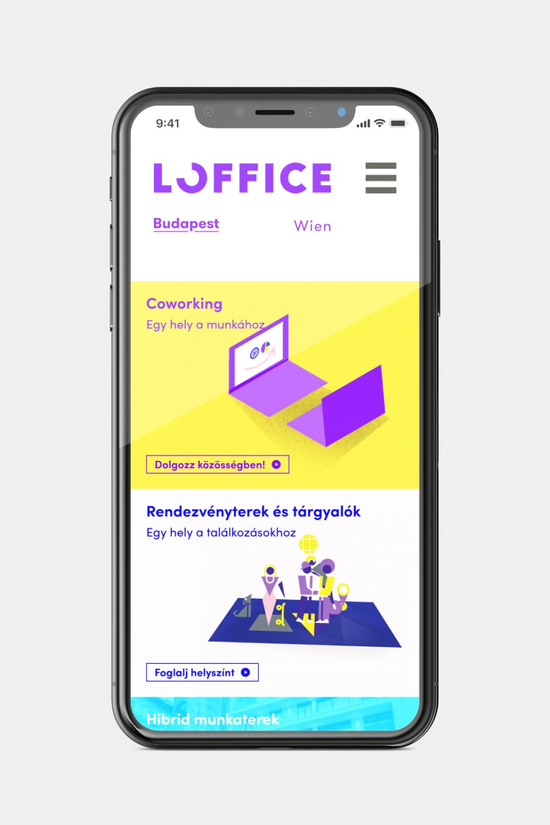 Custom designed webportal development for Loffice Home page on phone