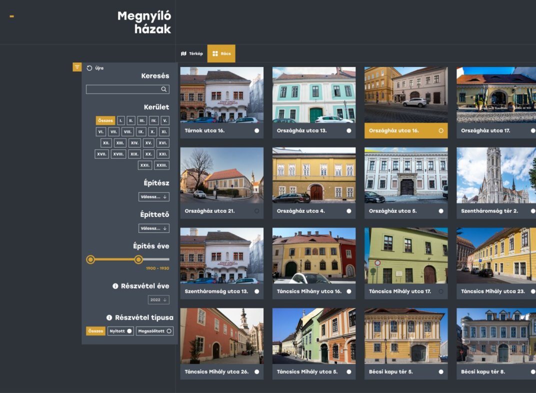 Budapest100 web app UX/UI redesign and development page - Home section dark