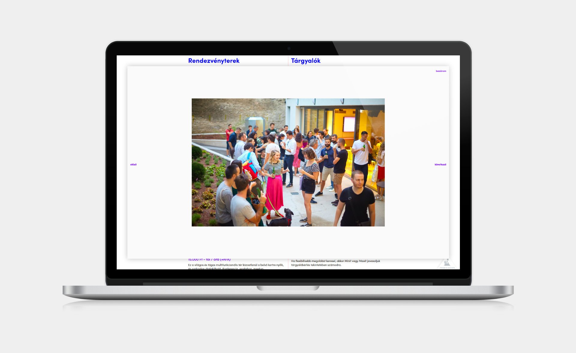 Custom designed webportal development for Loffice Event spaces page on desktop