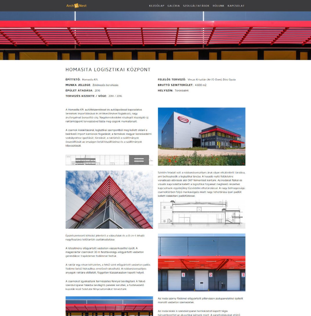 Custom designed website development for ArchiNEST Gallery single page screen