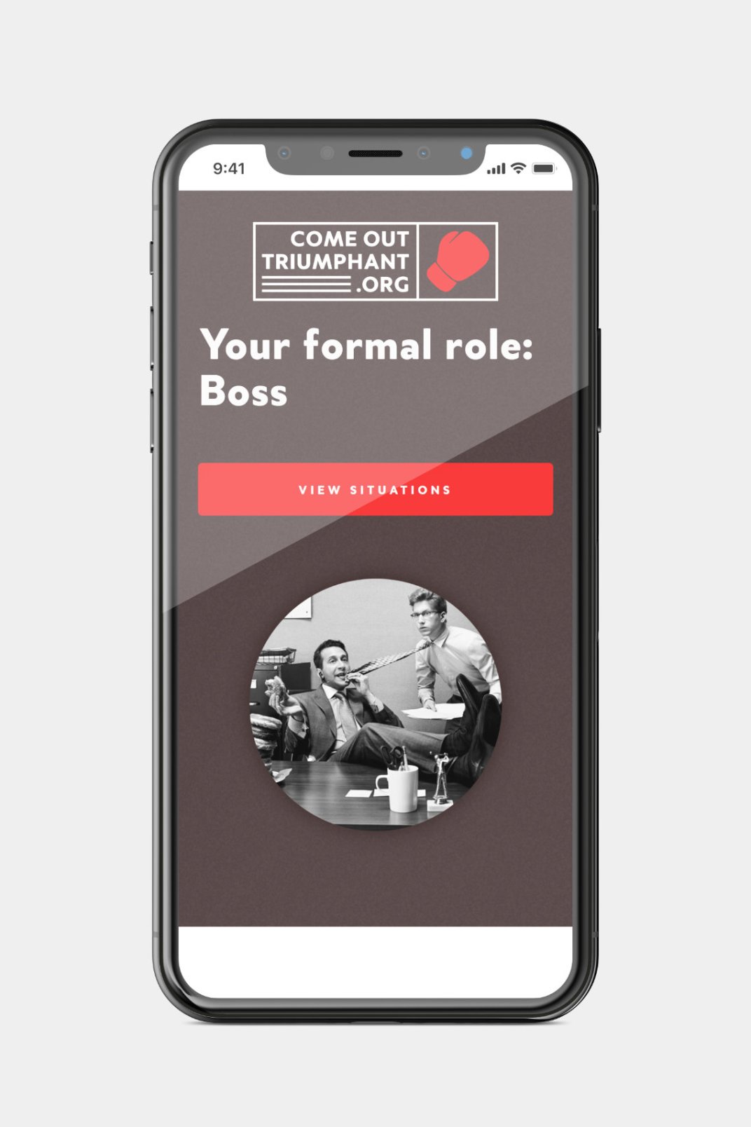 Web design and web development for ComeOutTriumphant.org home page on phone