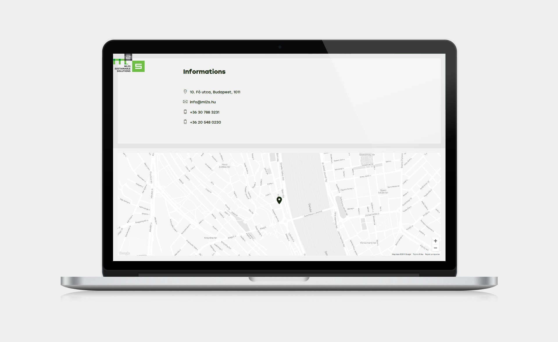 Web design, and web development for ML2S Sustainable Solutions Contact page on desktop