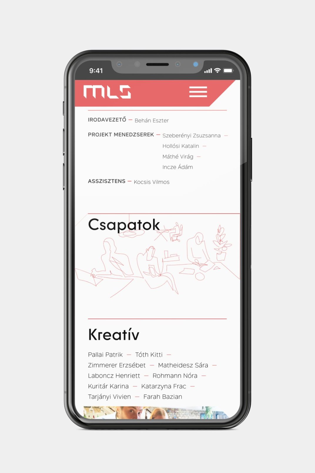 MádiLáncos Studio website UI design and development phone team 2