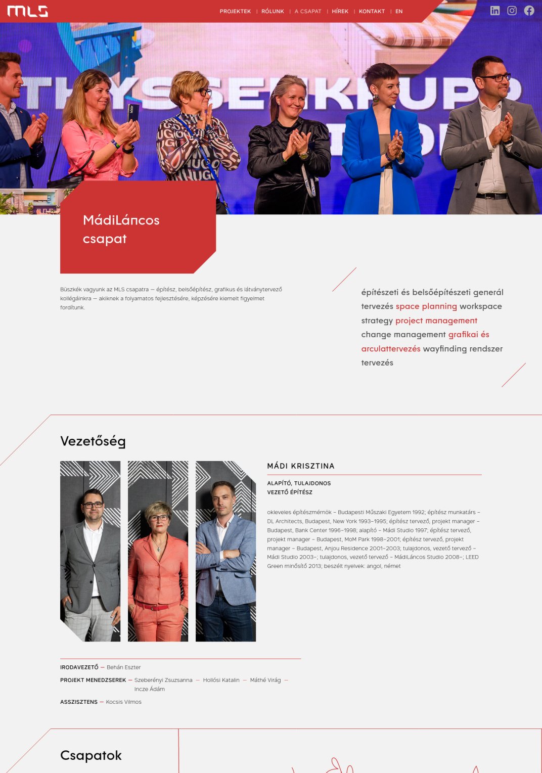MádiLáncos Studio website UI design and development screen team