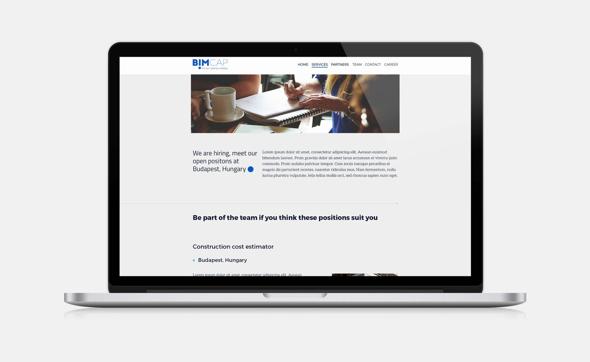 BIMCAP responsive web design open positions page on desktop