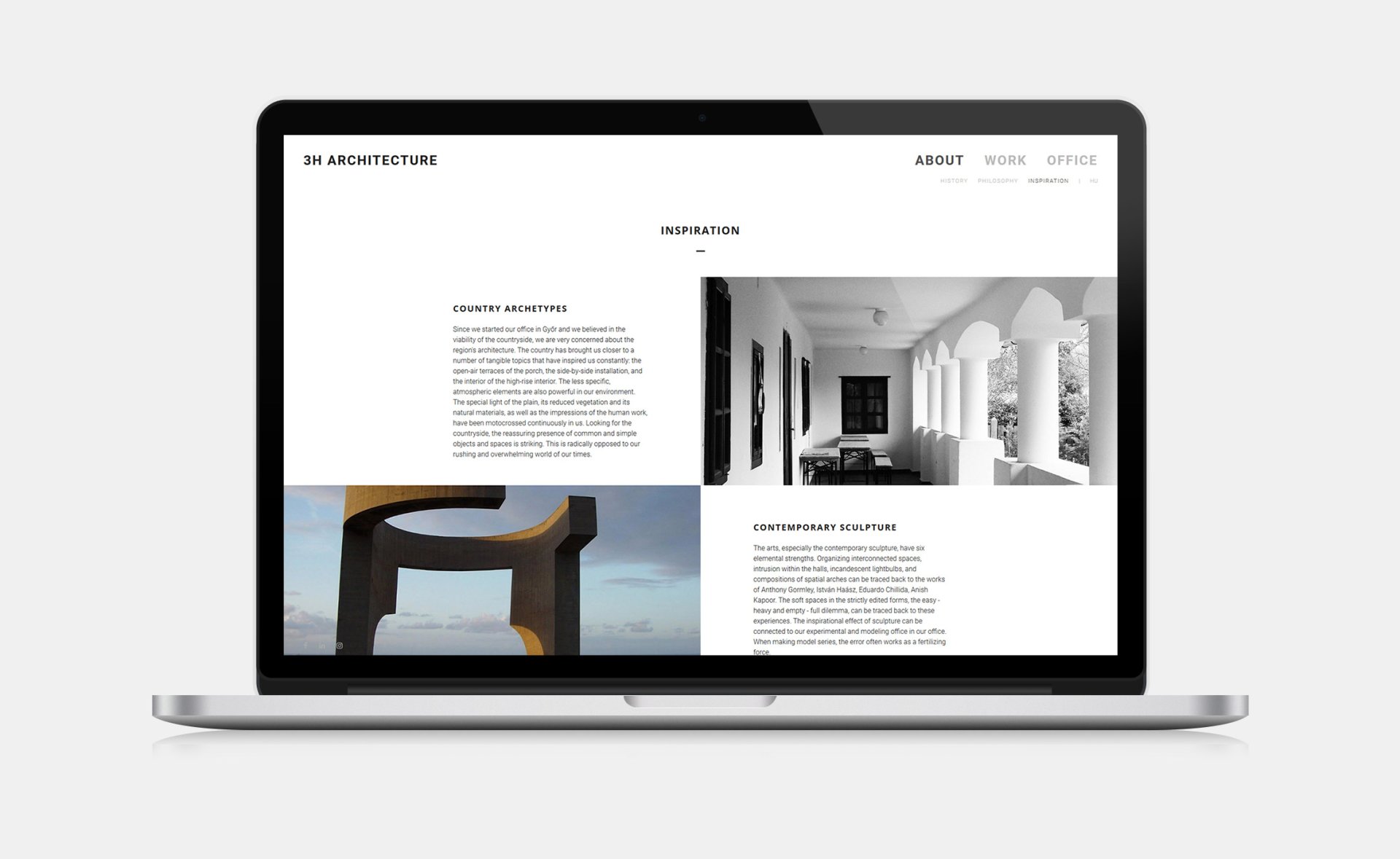 3h Architecture custom designed website development about page on desktop