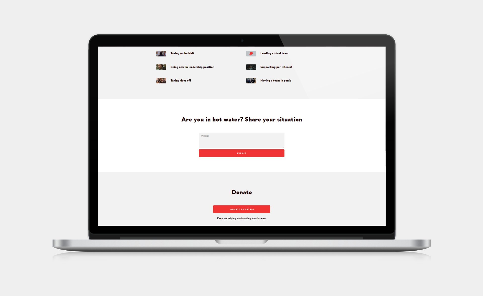 Web design and web development for ComeOutTriumphant.org Role: Boss page on desktop