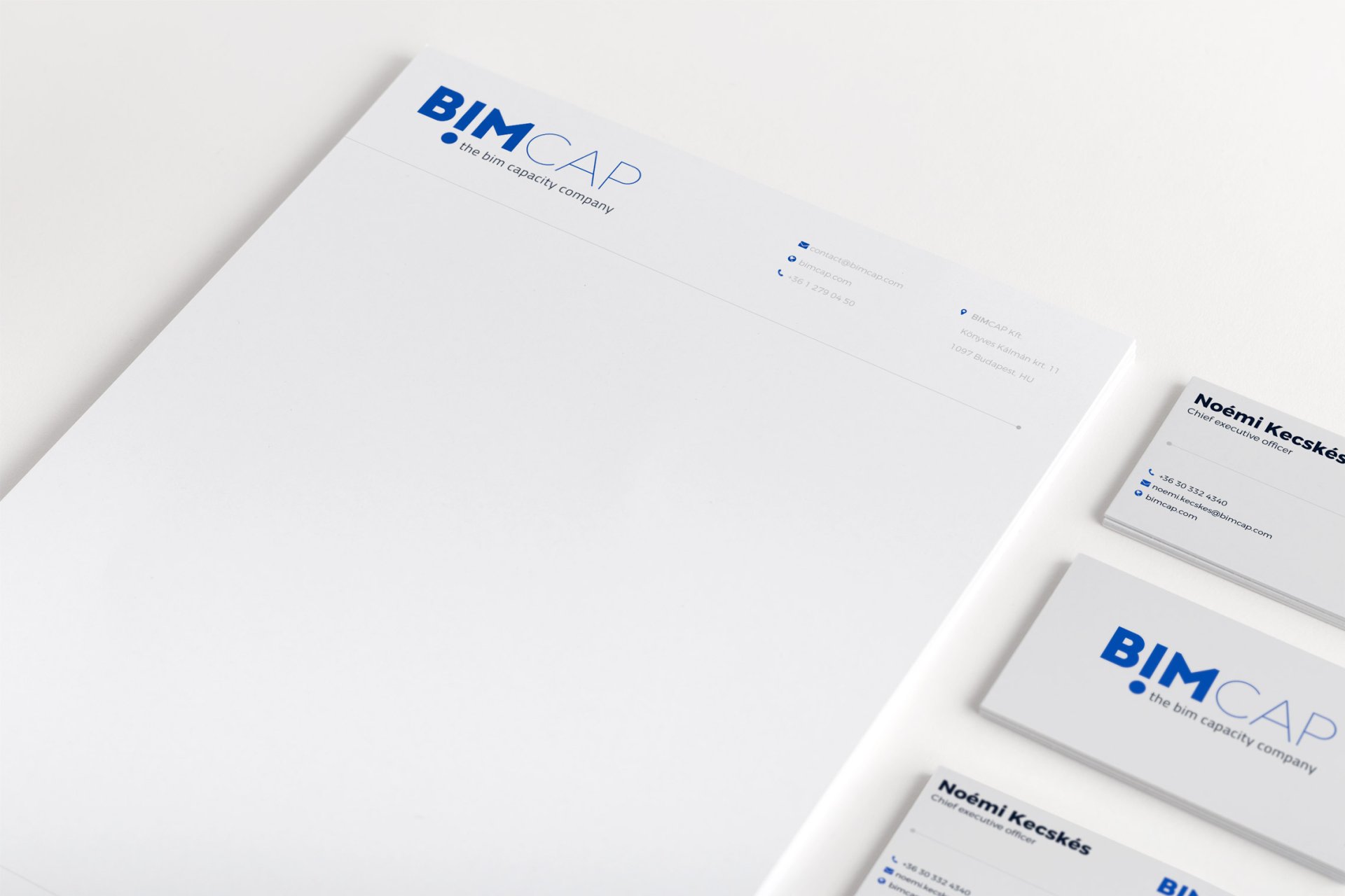 BIMCAP business card and letterhead stationery design