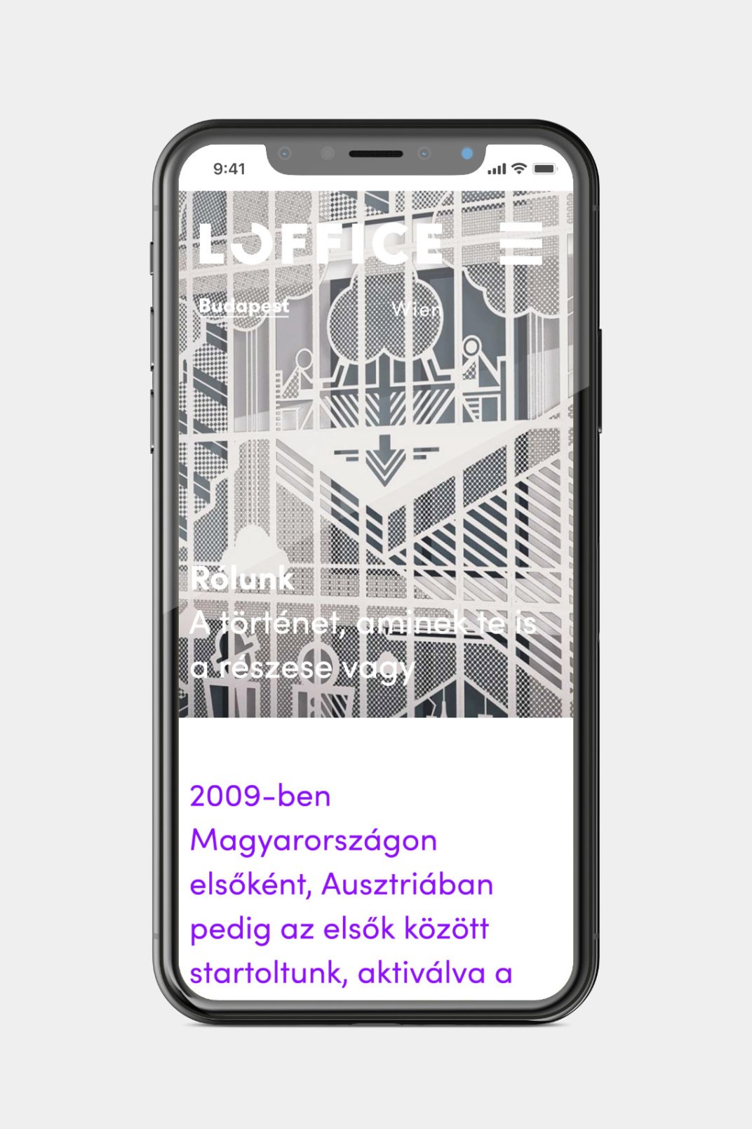 Custom designed webportal development for Loffice About page on phone
