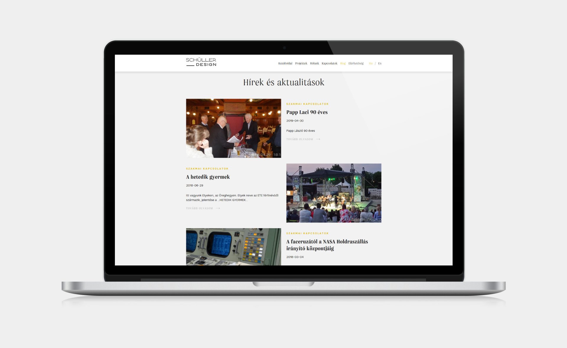 Web design and web development for SCHÜLLER ÉS TÁRSAI design studio blog page on desktop