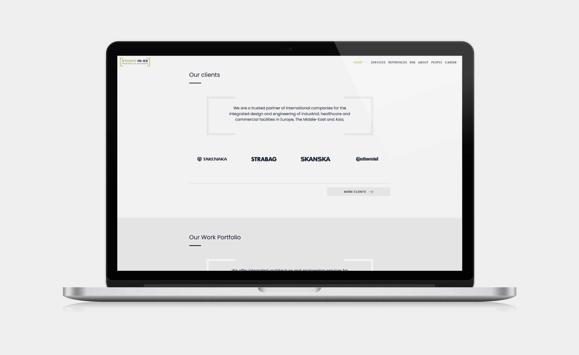 Business website design and development for STUDIO IN-EX Zrt. Home page on desktop