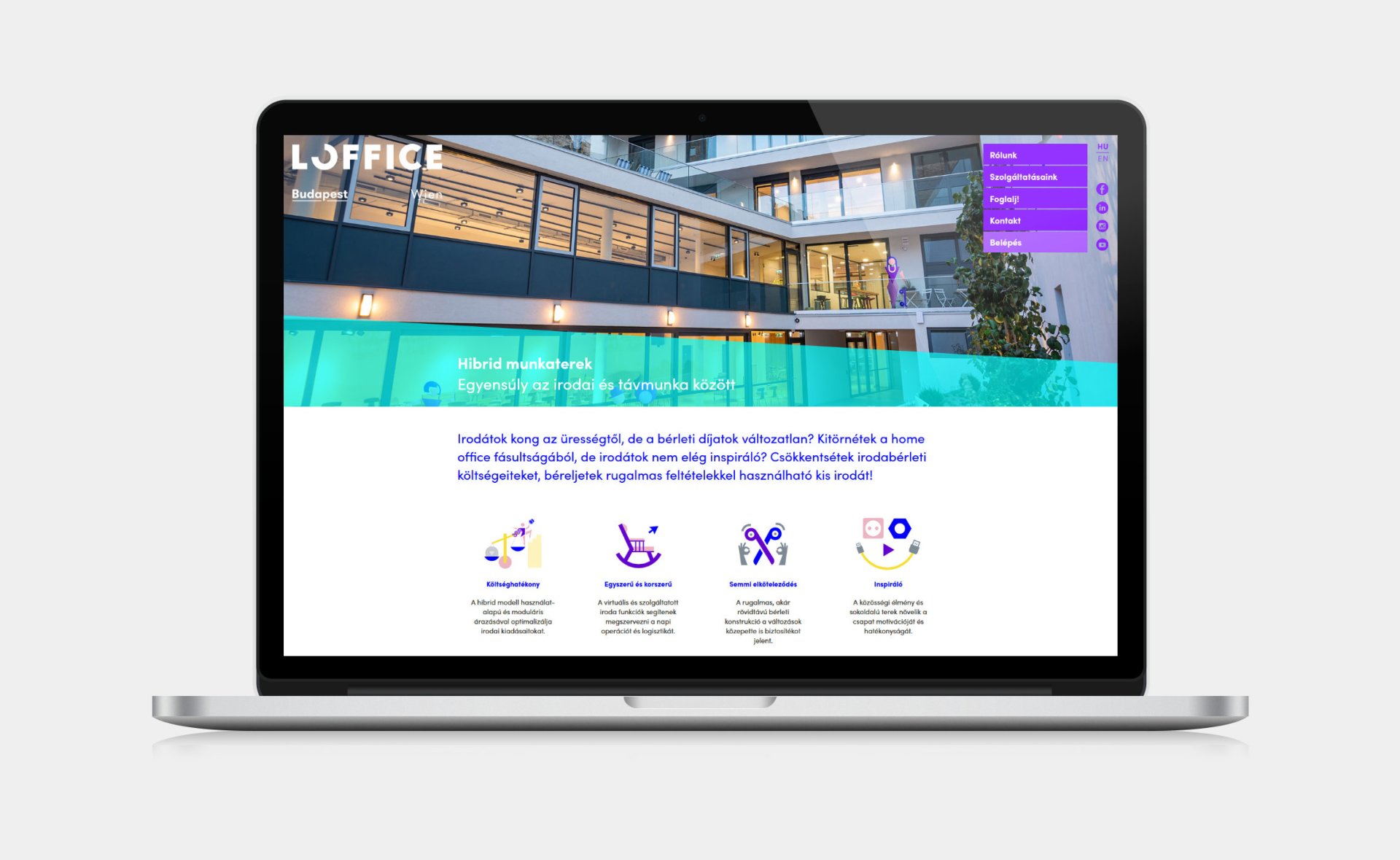 Custom designed webportal development for Loffice Hybrid office page on desktop