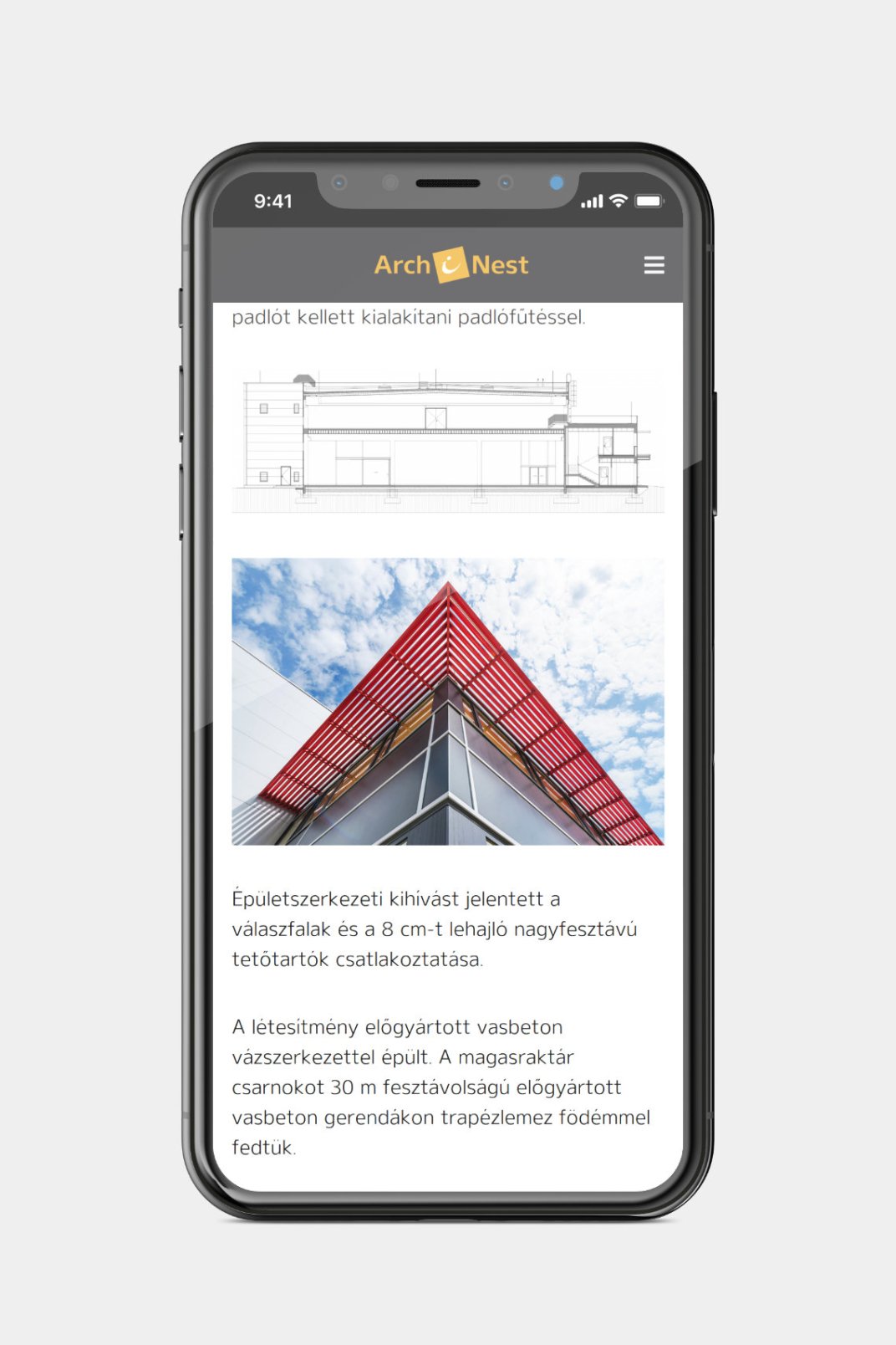 Custom designed website development for ArchiNEST Gallery single page on phone