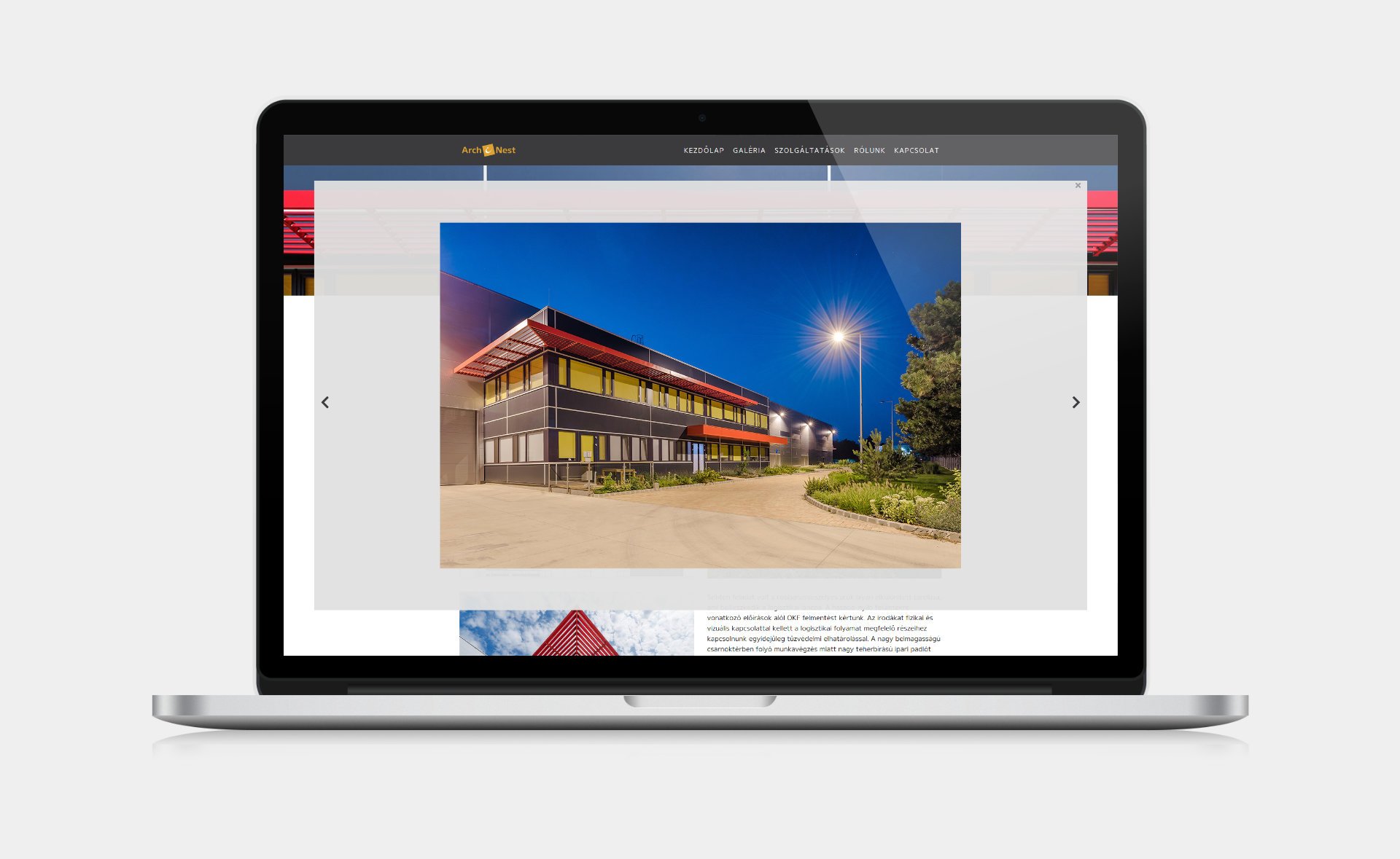 Custom designed website development for ArchiNEST Gallery single page on desktop