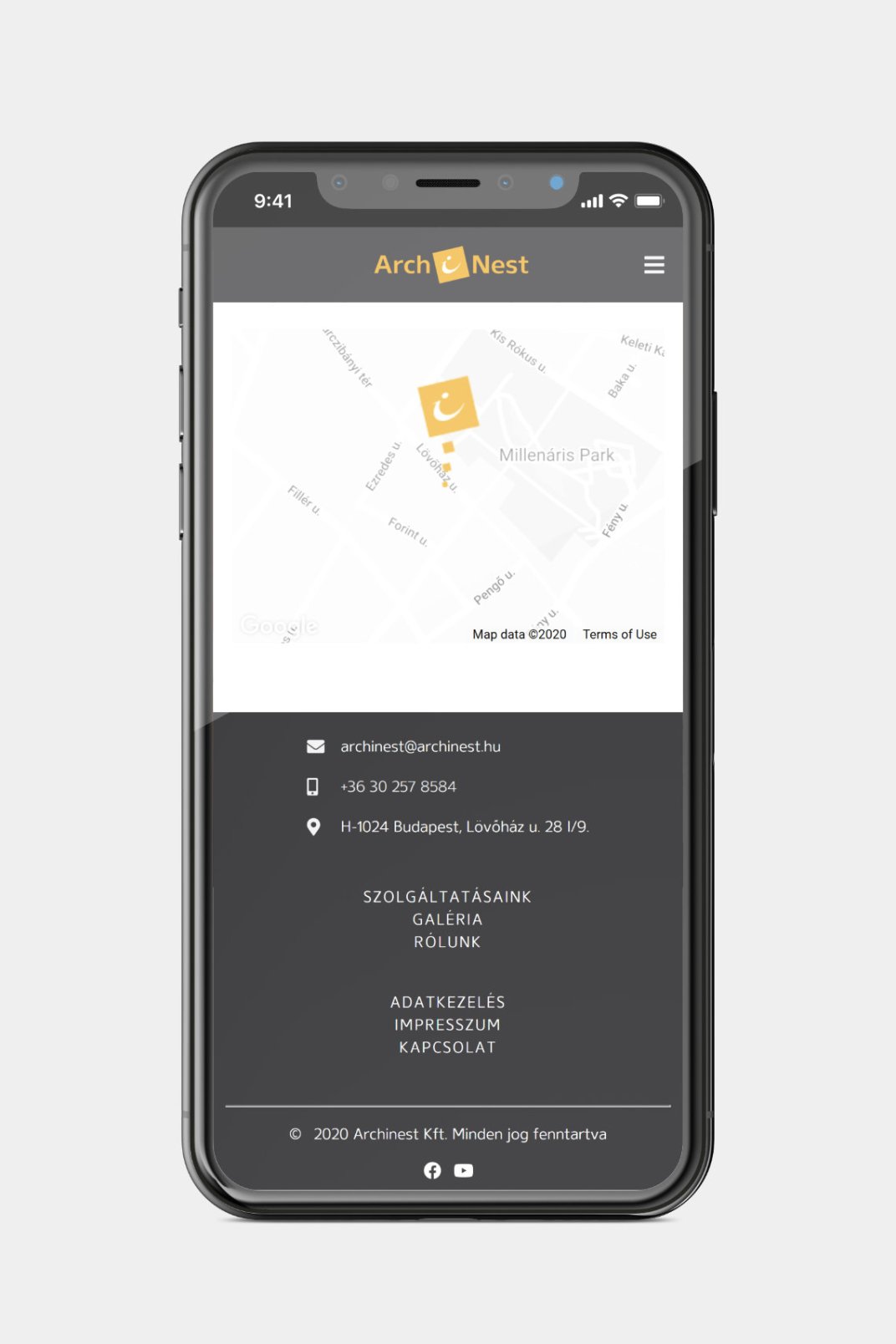 Custom designed website development for ArchiNEST Home page on phone