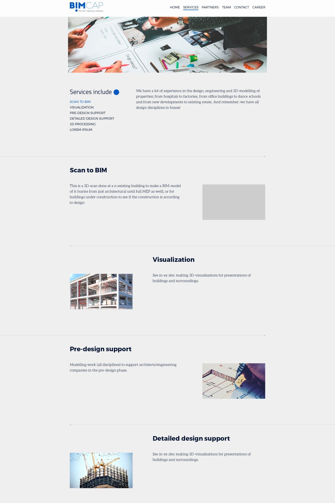 BIMCAP responsive web design services page screen