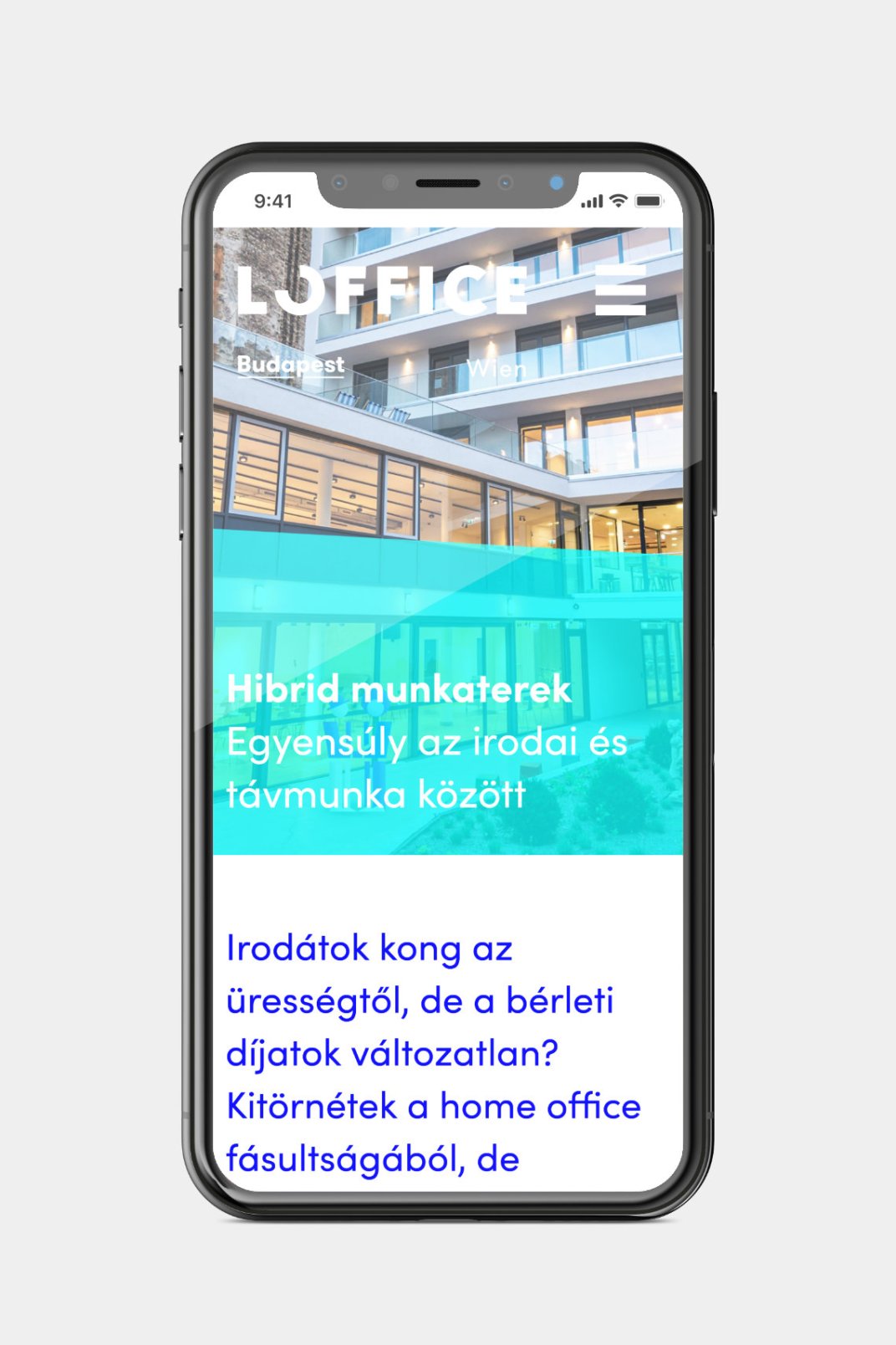Custom designed webportal development for Loffice Hybrid office page on phone