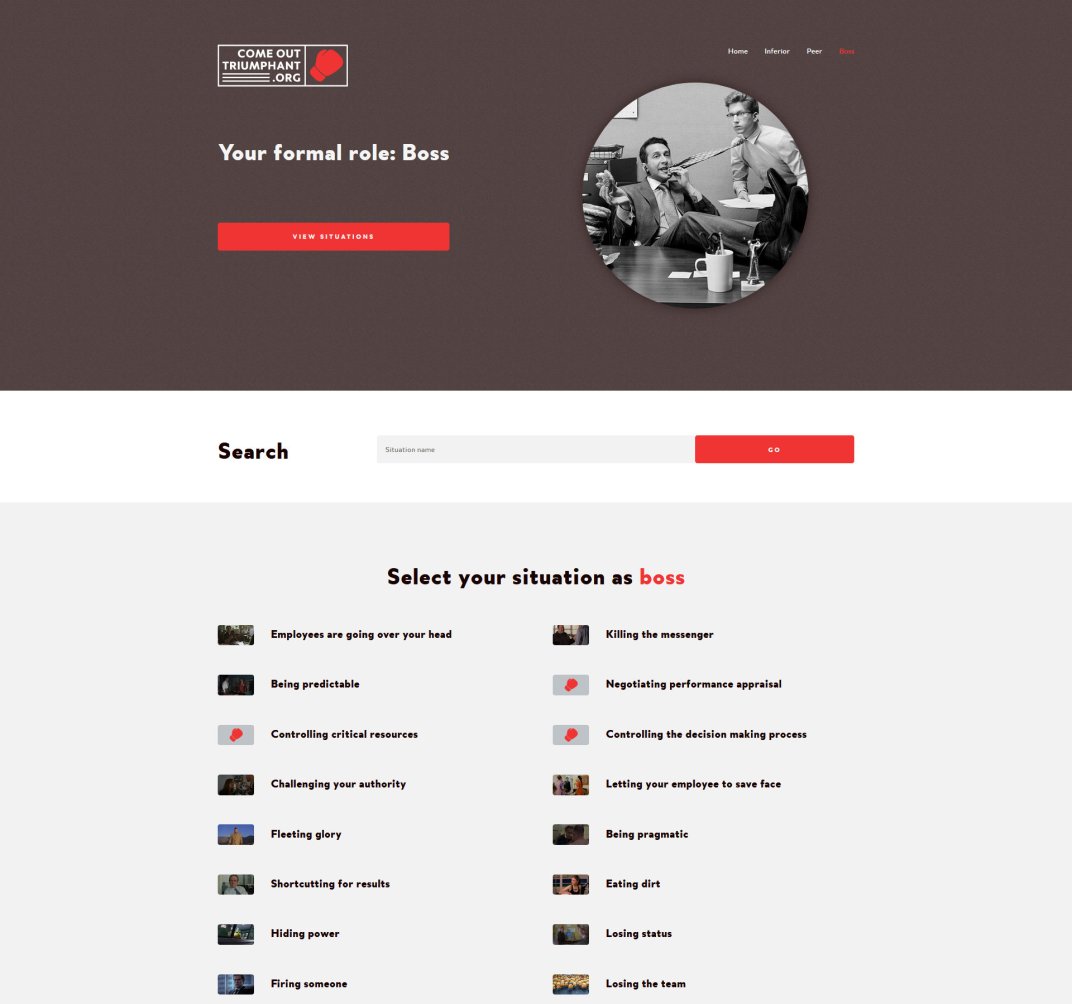 Web design and web development for ComeOutTriumphant.org Role: Boss page screen