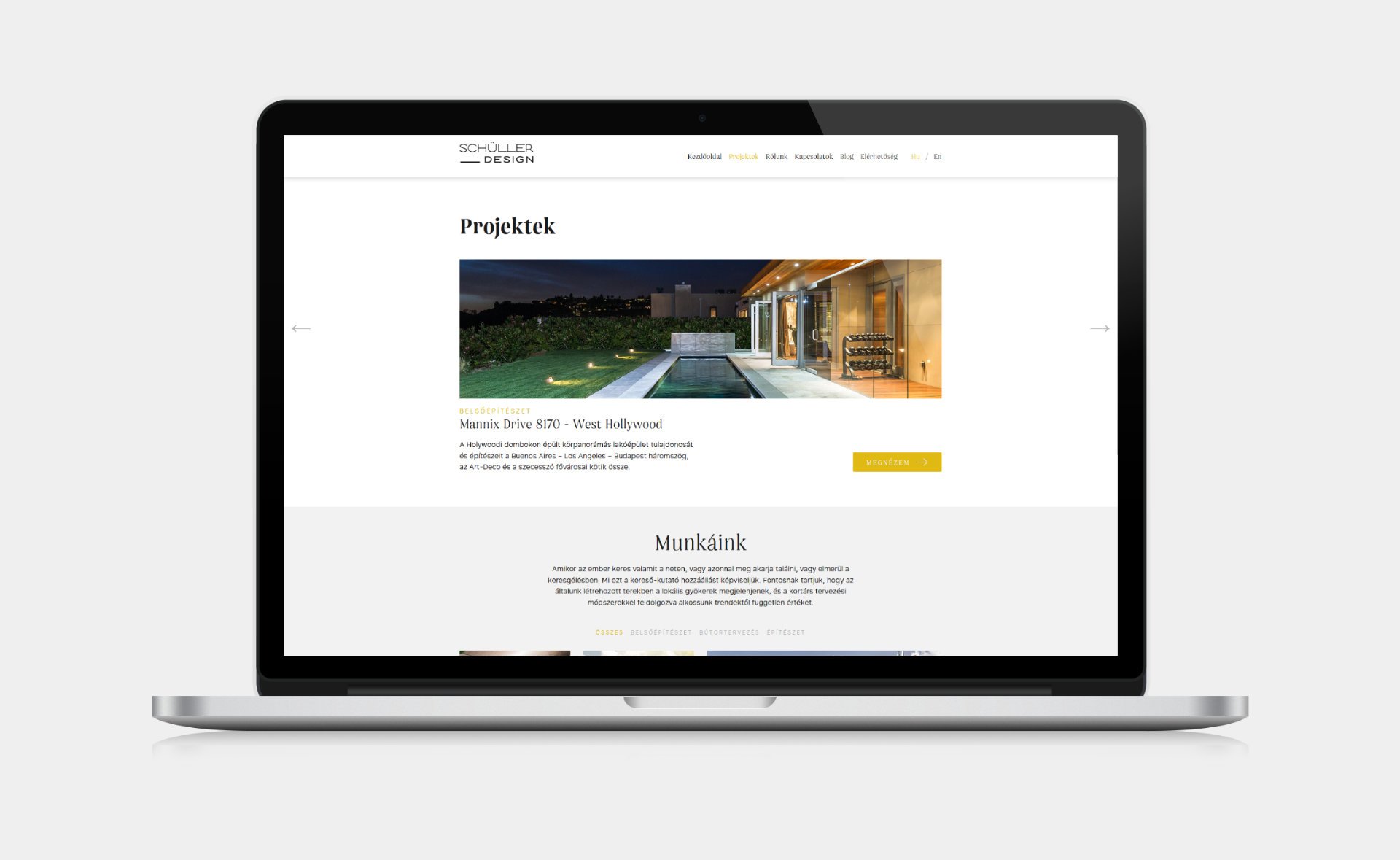 Web design and web development for SCHÜLLER ÉS TÁRSAI design studio projects page on desktop