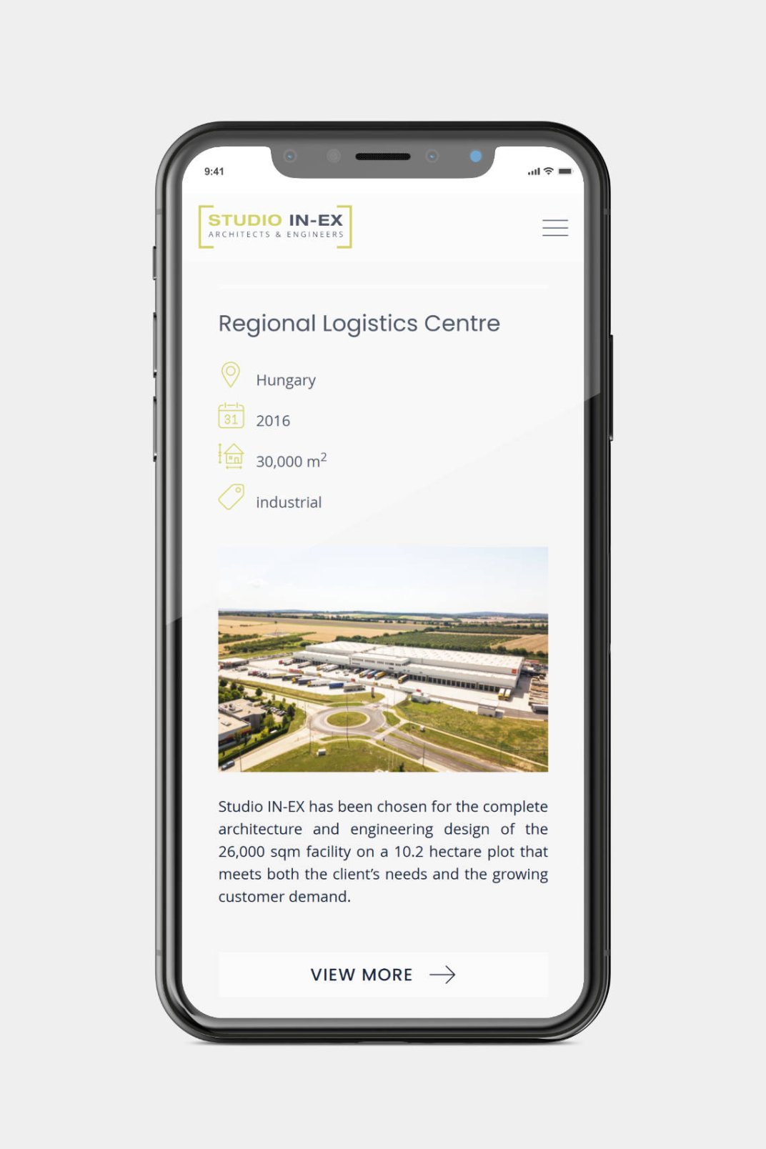 Business website design and development for STUDIO IN-EX Zrt. Home page on phone