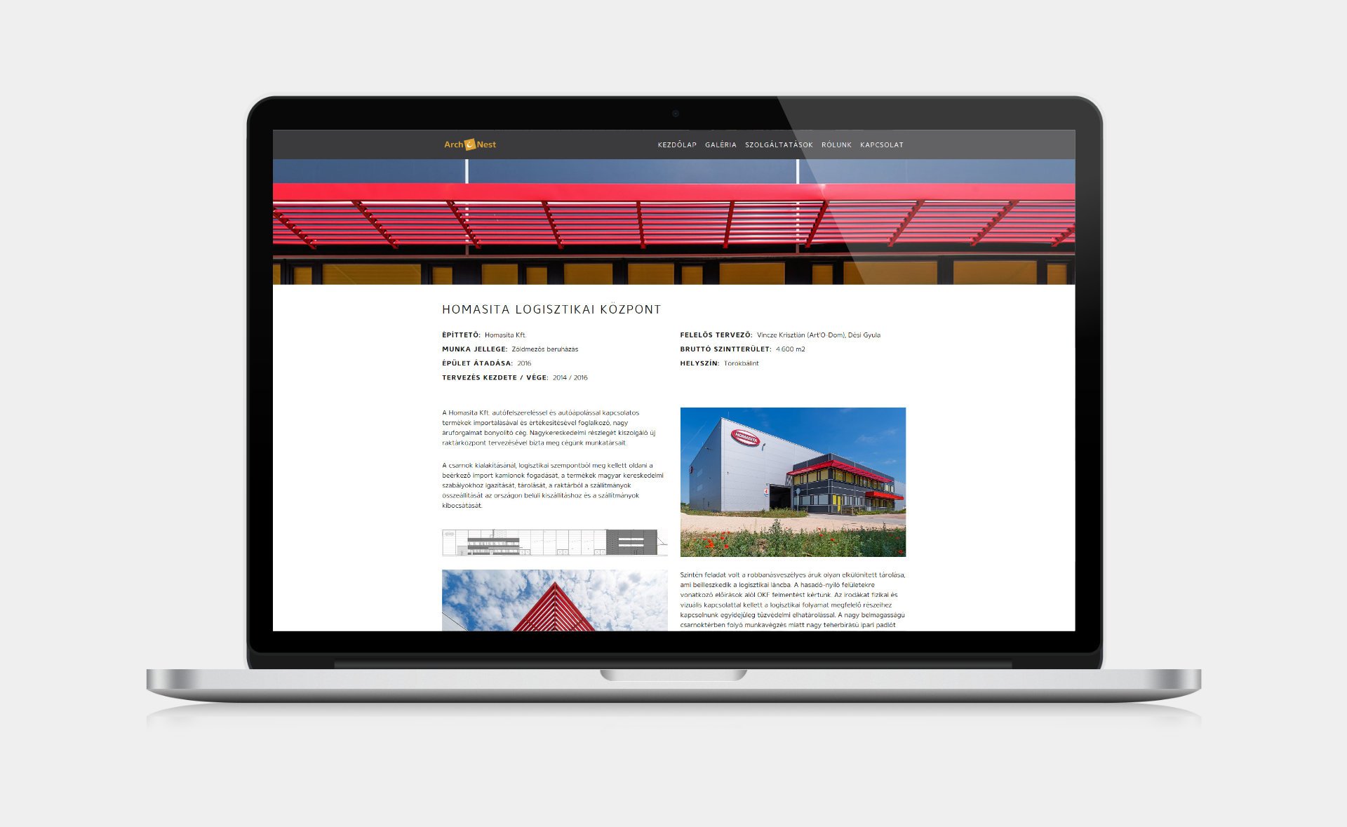 Custom designed website development for ArchiNEST Gallery single page on desktop