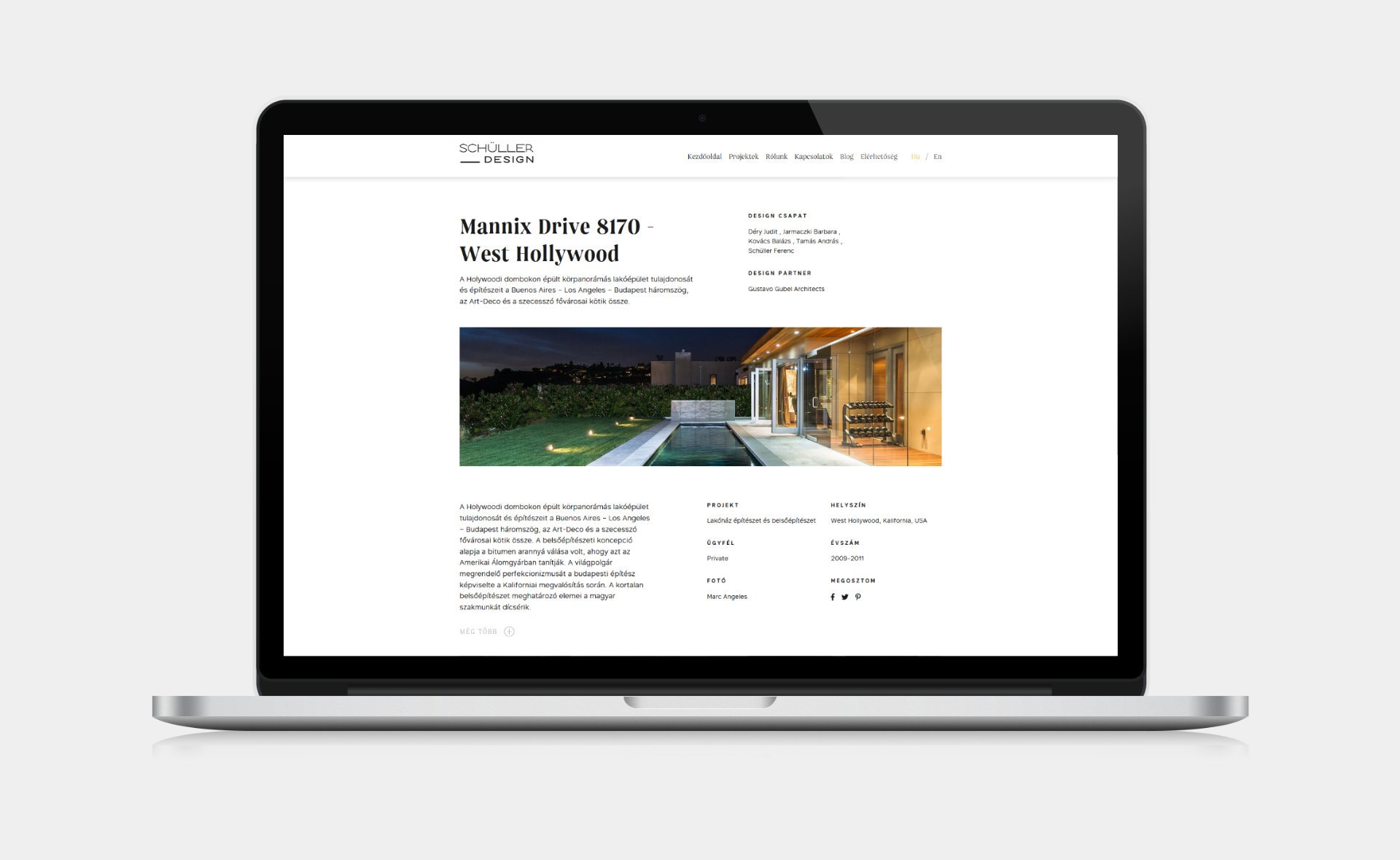 Web design and web development for SCHÜLLER ÉS TÁRSAI design studio single project page on desktop