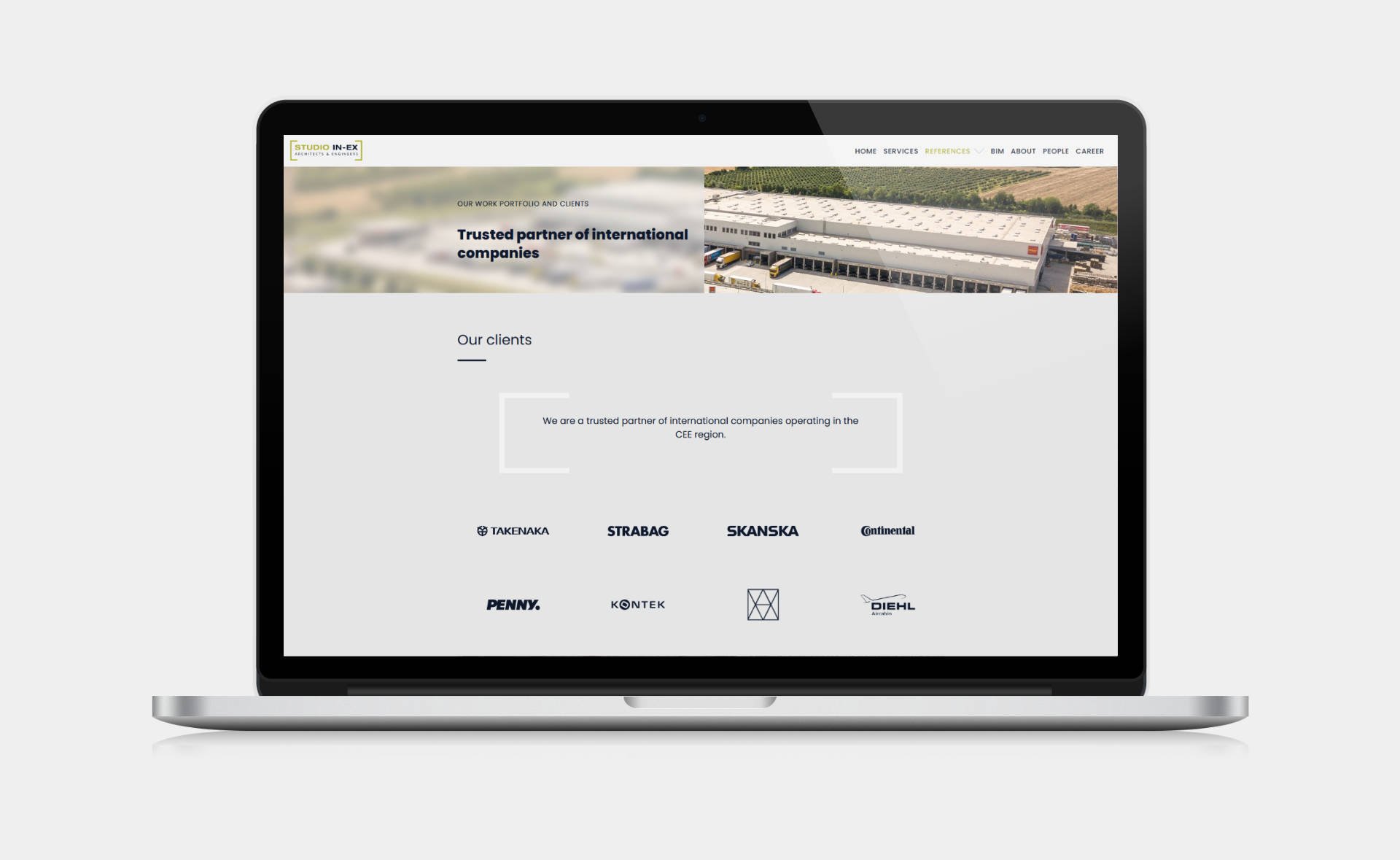 Business website design and development for STUDIO IN-EX Zrt. References page on desktop