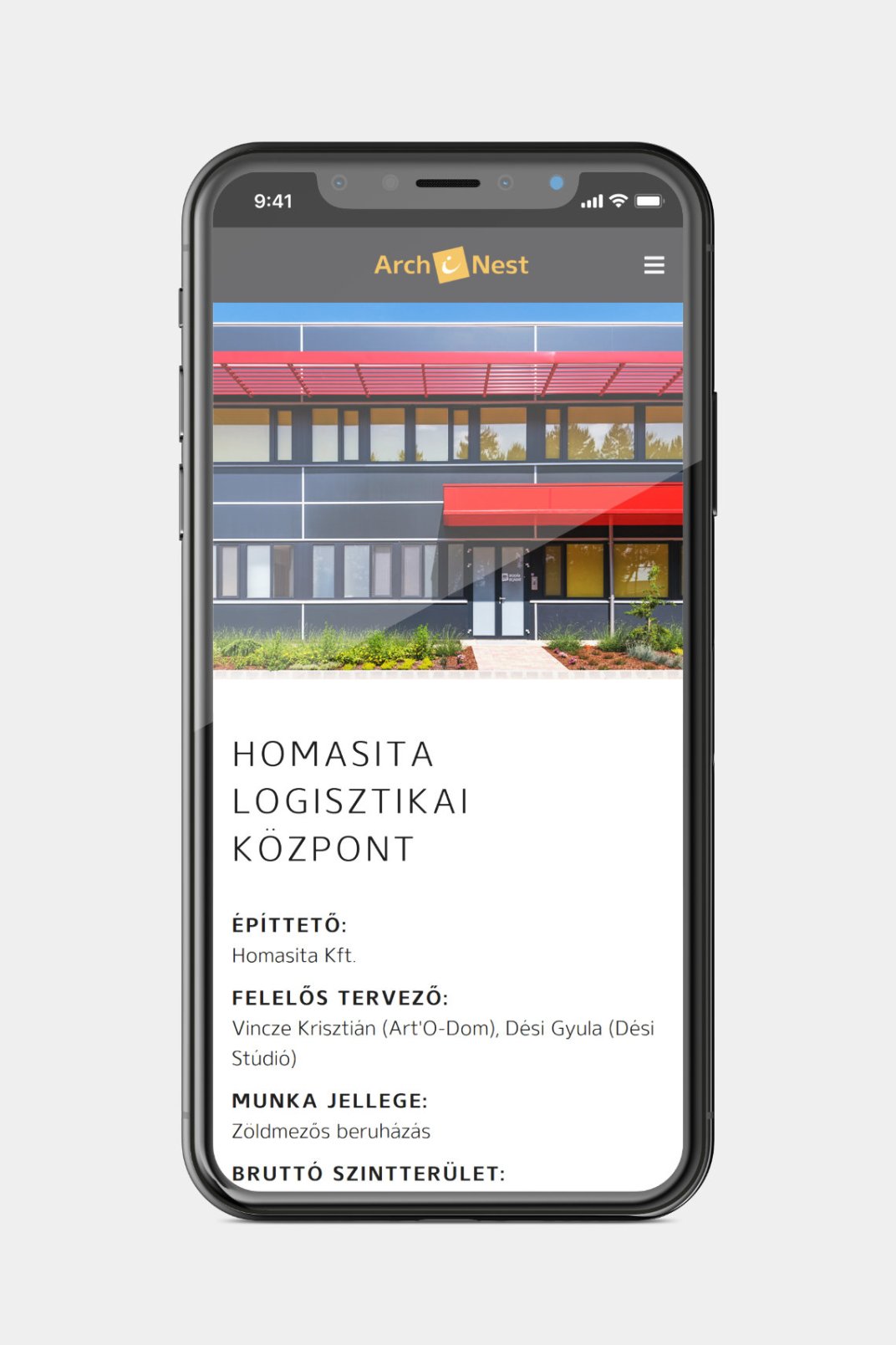 Custom designed website development for ArchiNEST Gallery single page on phone
