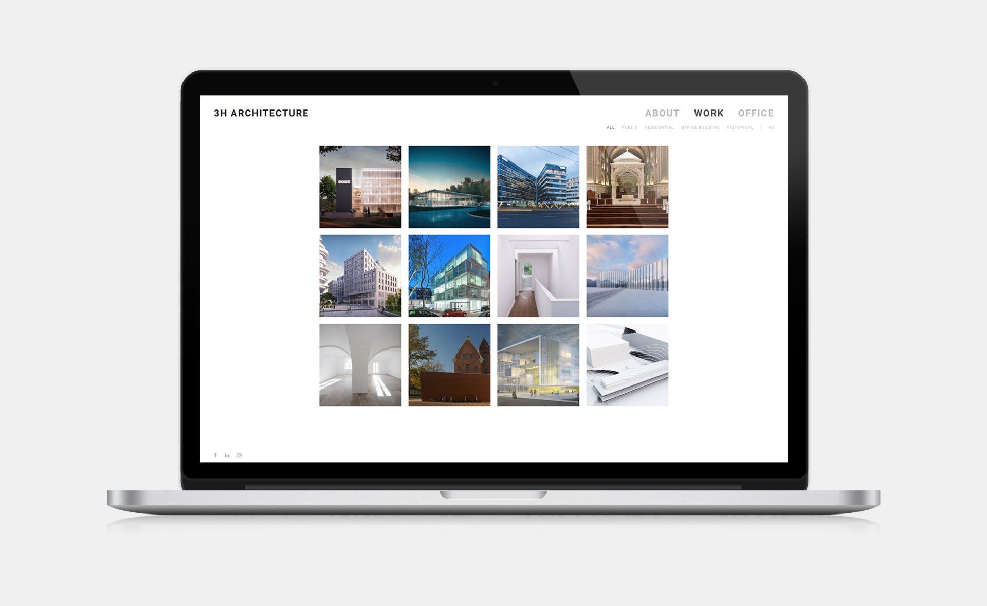 3h Architecture custom designed website development work page on desktop