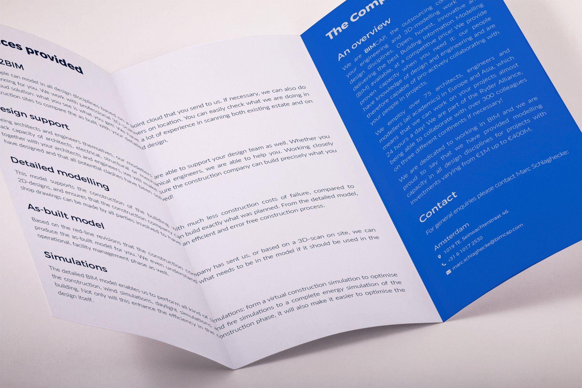 BIMCAP trifold brochure stationery design inside