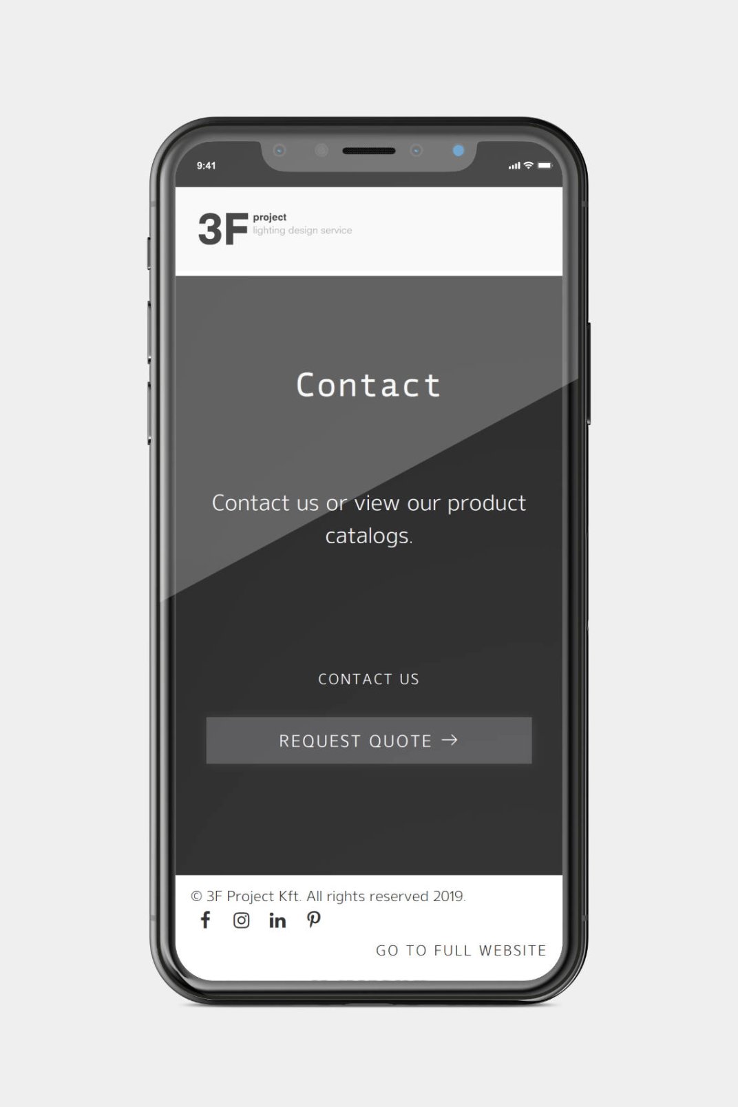 Landing page design, and bespoke WordPress website building for 3F Project's retail lighting service home page on phone