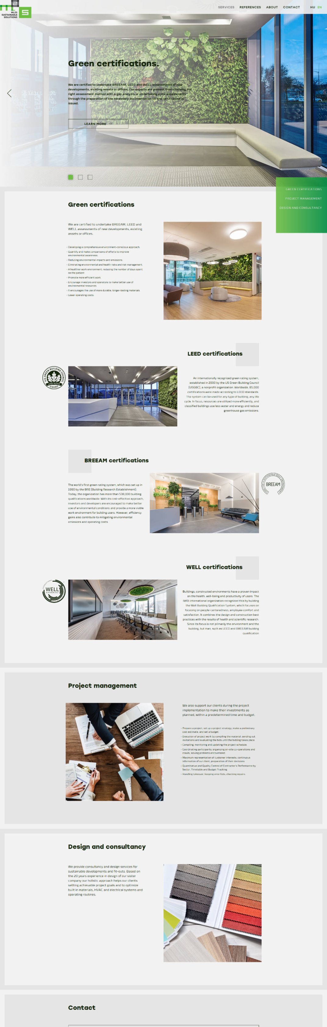 Web design, and web development for ML2S Sustainable Solutions Services page screen