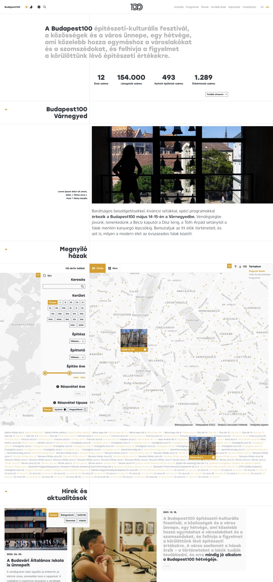 Budapest100 web app UX/UI redesign and development page - Home cropped